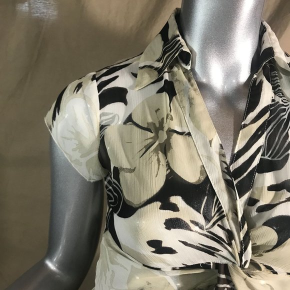 M.K.M Designs Women's Small Y2K Semi Sheer Crop Belly Relieving Blouse V Neck To - Picture 6 of 15